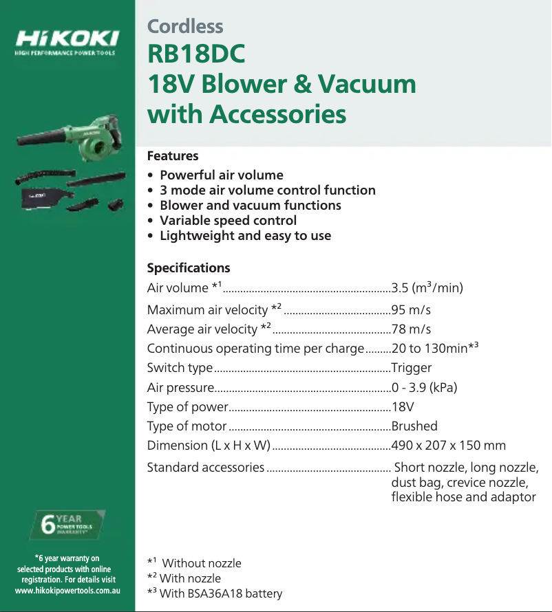 Page n°1 - Fiche technique HiKOKI RB18DC
