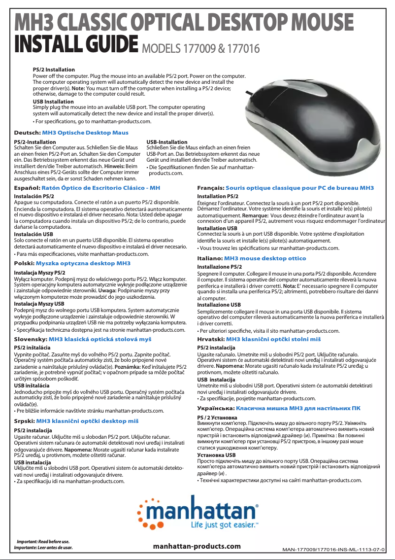 Page 1 de la notice Manuel utilisateur Manhattan 177016