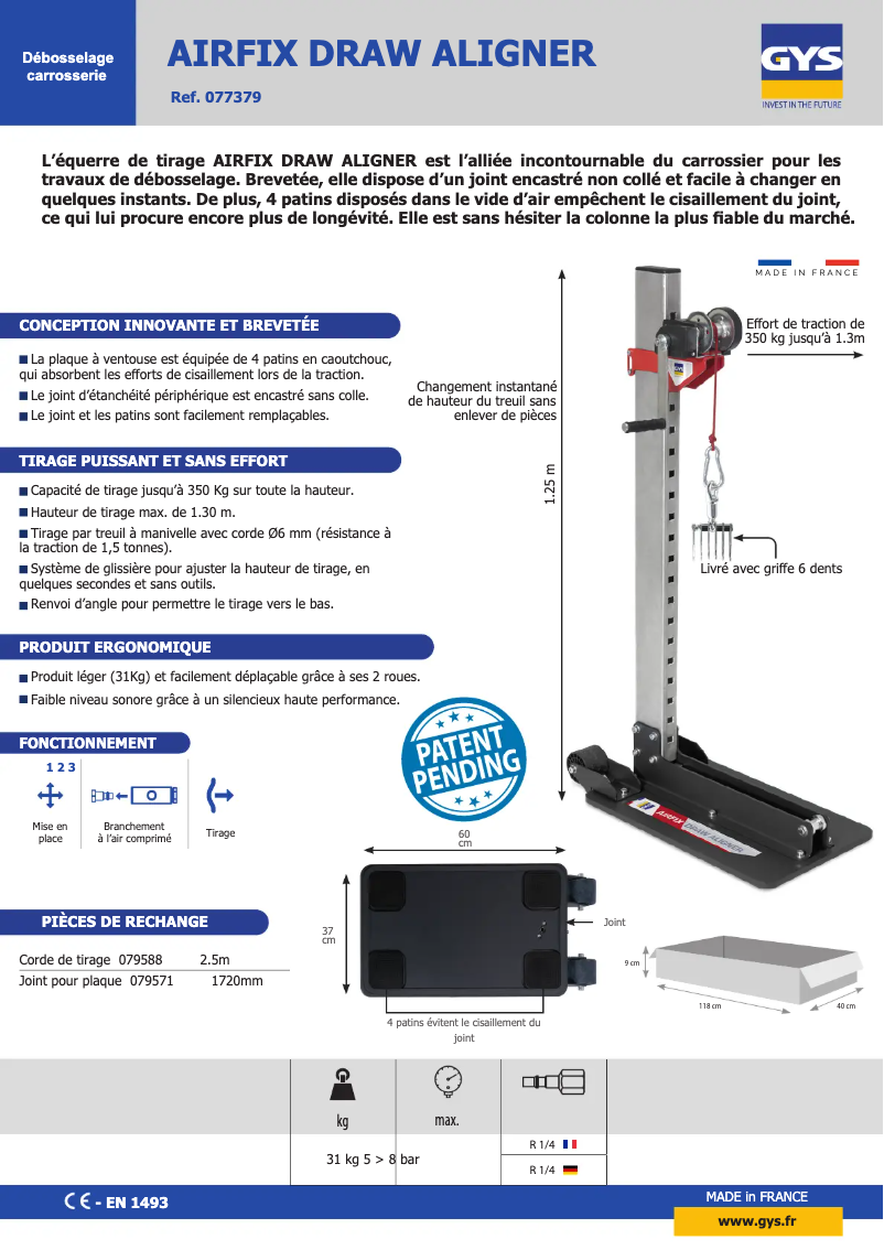 Page n°1 - Fiche technique GYS Airfix Draw Aligner