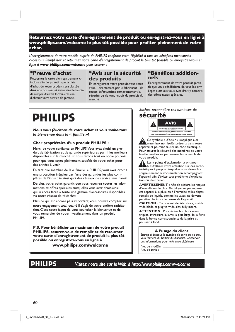 Page 1 de la notice Manuel utilisateur Philips HTS3566D