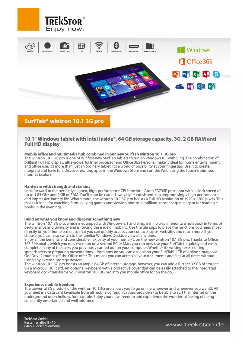 Page n°1 - Fiche technique TrekStor SurfTab wintron 10.1 3G pro