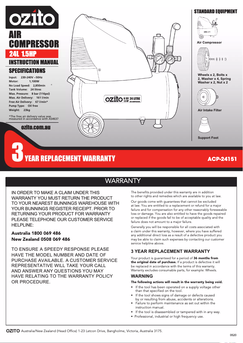Image de la première page du manuel de l'appareil ACP-24151