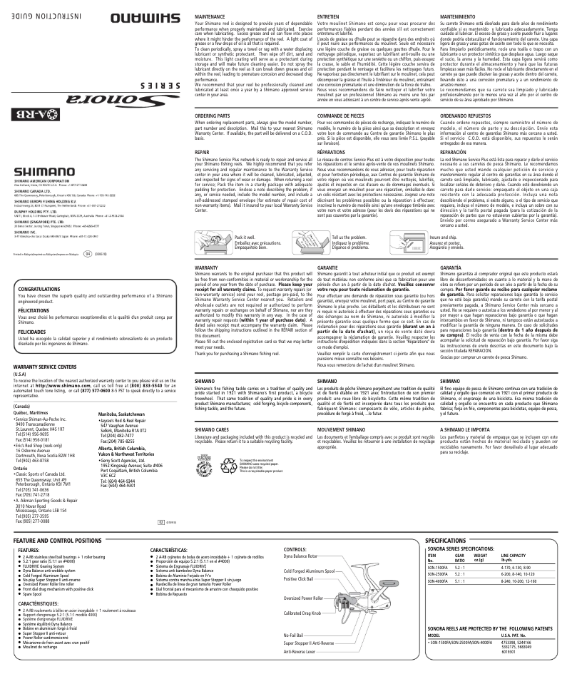 Page n°1 - Manuel utilisateur Shimano Sonora 4000FA