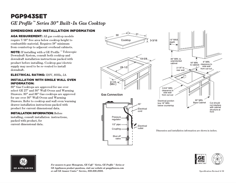 Page 1 of the manual Technical Sheet GE Profile PGP943SETSS