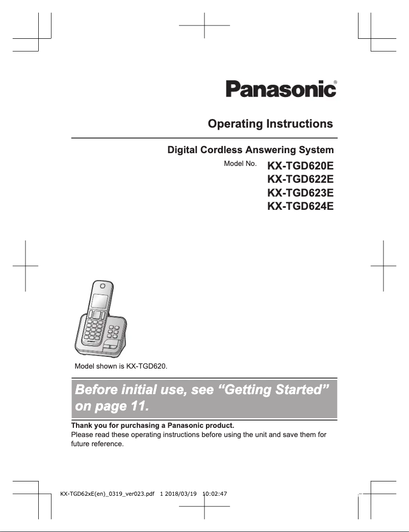 Page n°1 - Manuel utilisateur Panasonic KX-TGD620E