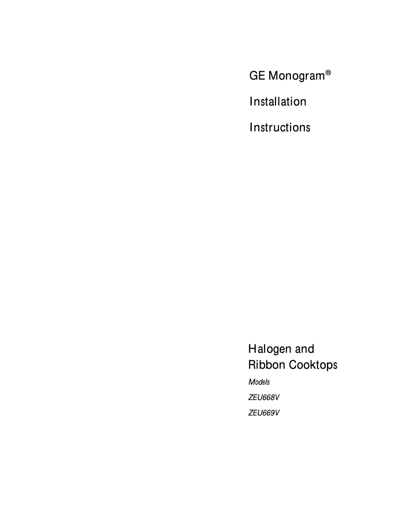 Page 1 de la notice Guide d'installation GE ZEU669AWW