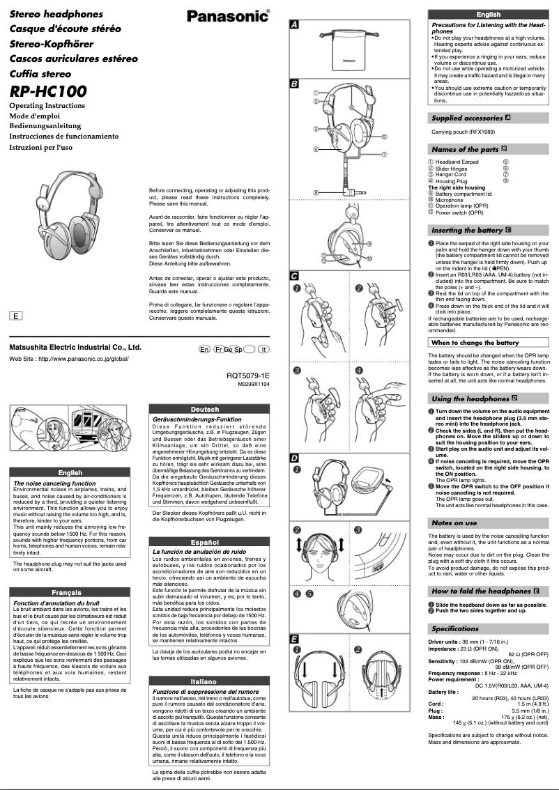 Page n°1 - Manuel utilisateur Panasonic RP-HC100