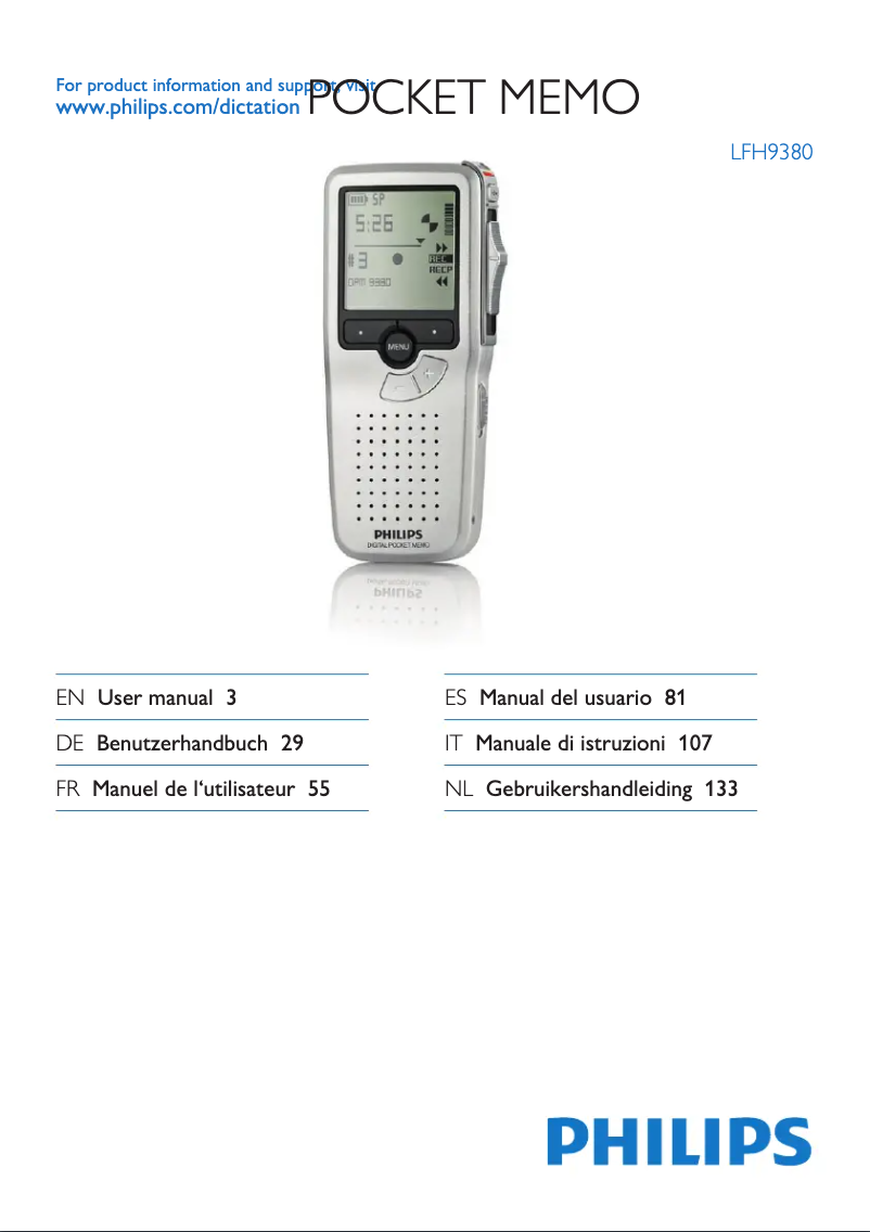 Page n°1 - Manuel utilisateur Philips Pocket Memo LFH9398