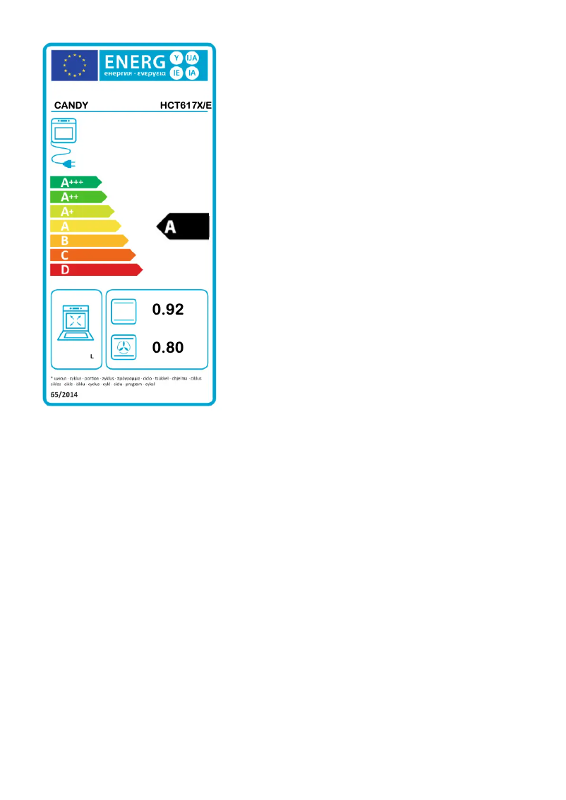 Page 1 de la notice Label énergétique Candy HCT617X/E