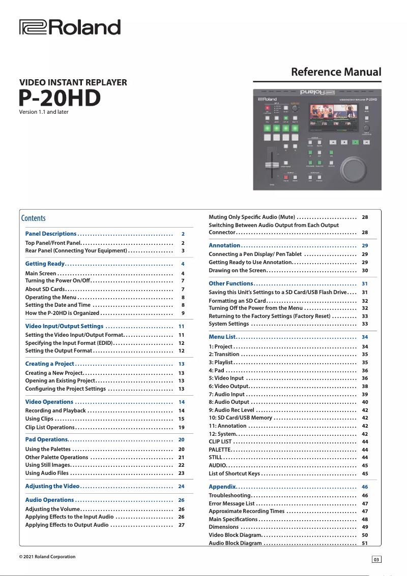 Image de la première page du manuel de l'appareil P-20HD