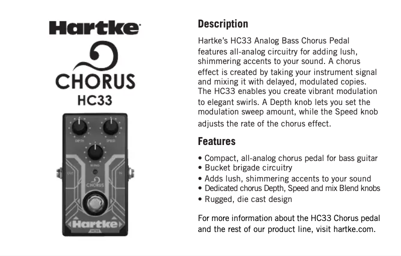 Page n°1 - Manuel utilisateur Hartke Chorus HC33