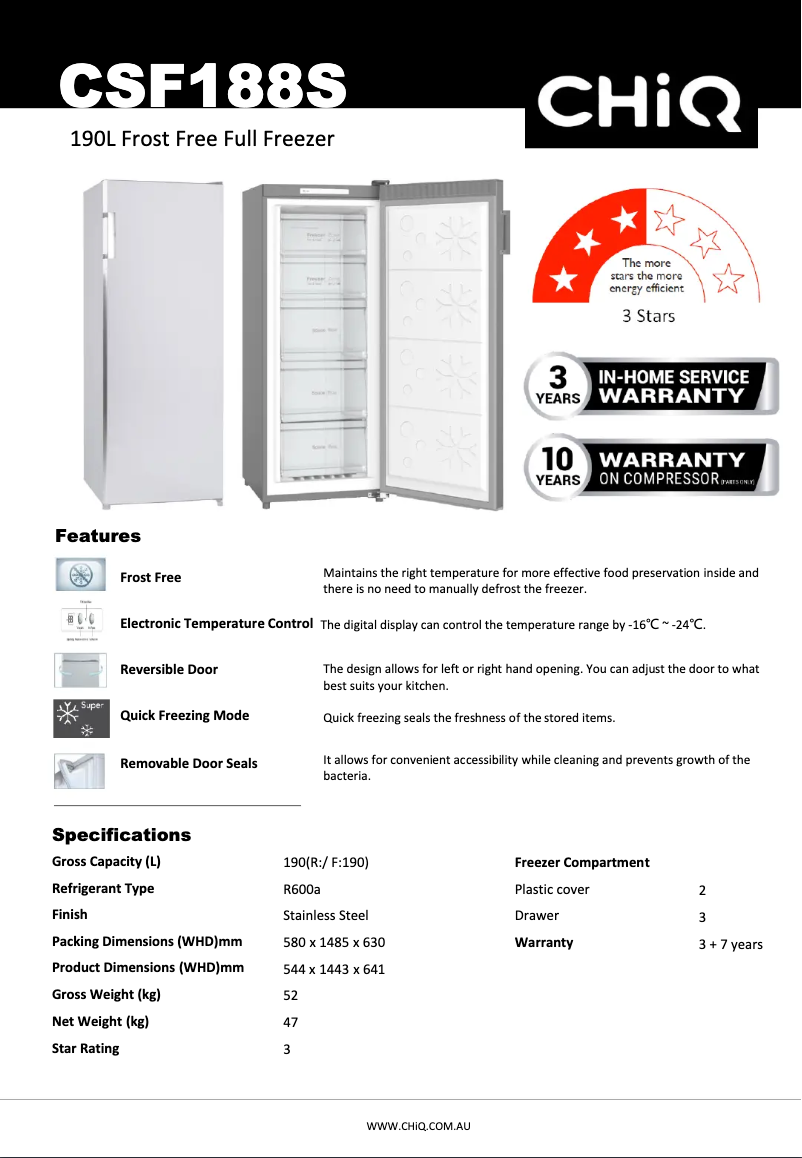Page 1 de la notice Fiche technique CHiQ CSF188S