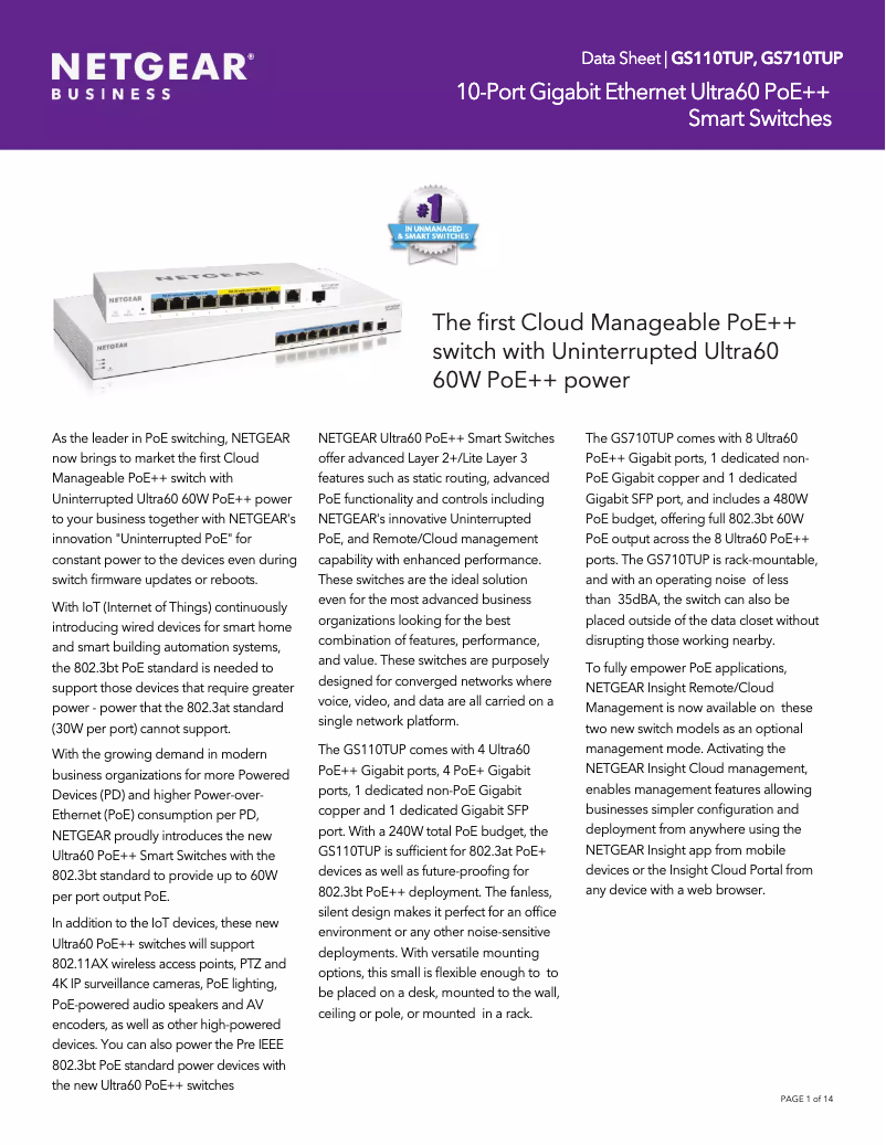 Page n°1 - Fiche technique Netgear GS110TUP