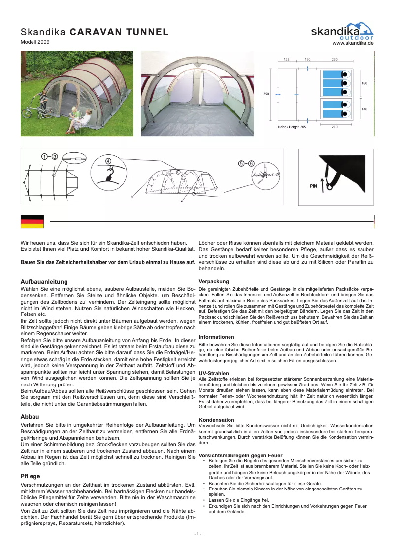 Page n°1 - Manuel utilisateur Skandika Caravan Tunnel