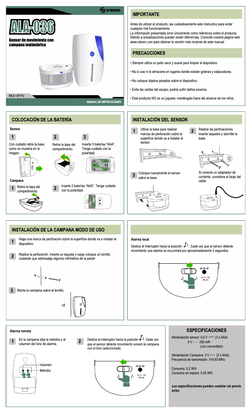 Page n°1 - Manuel utilisateur Steren ALA-036