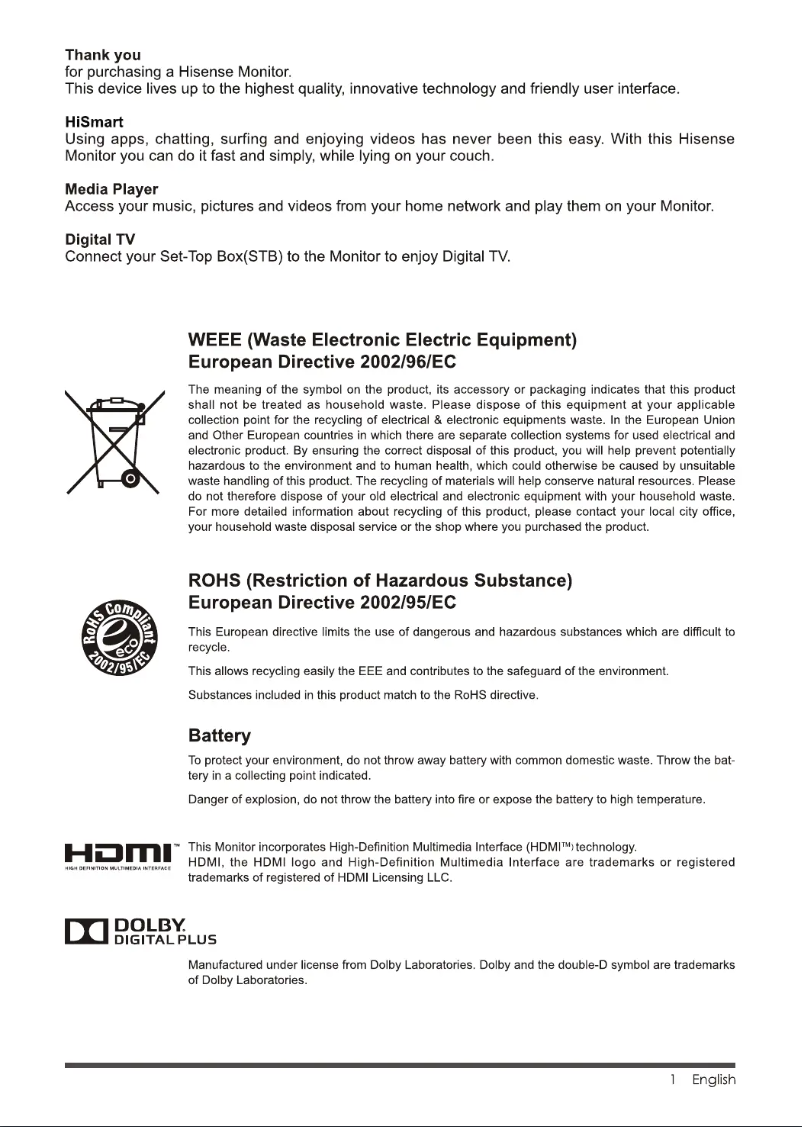 Page 1 de la notice Manuel utilisateur Hisense LTDN65K680M3D