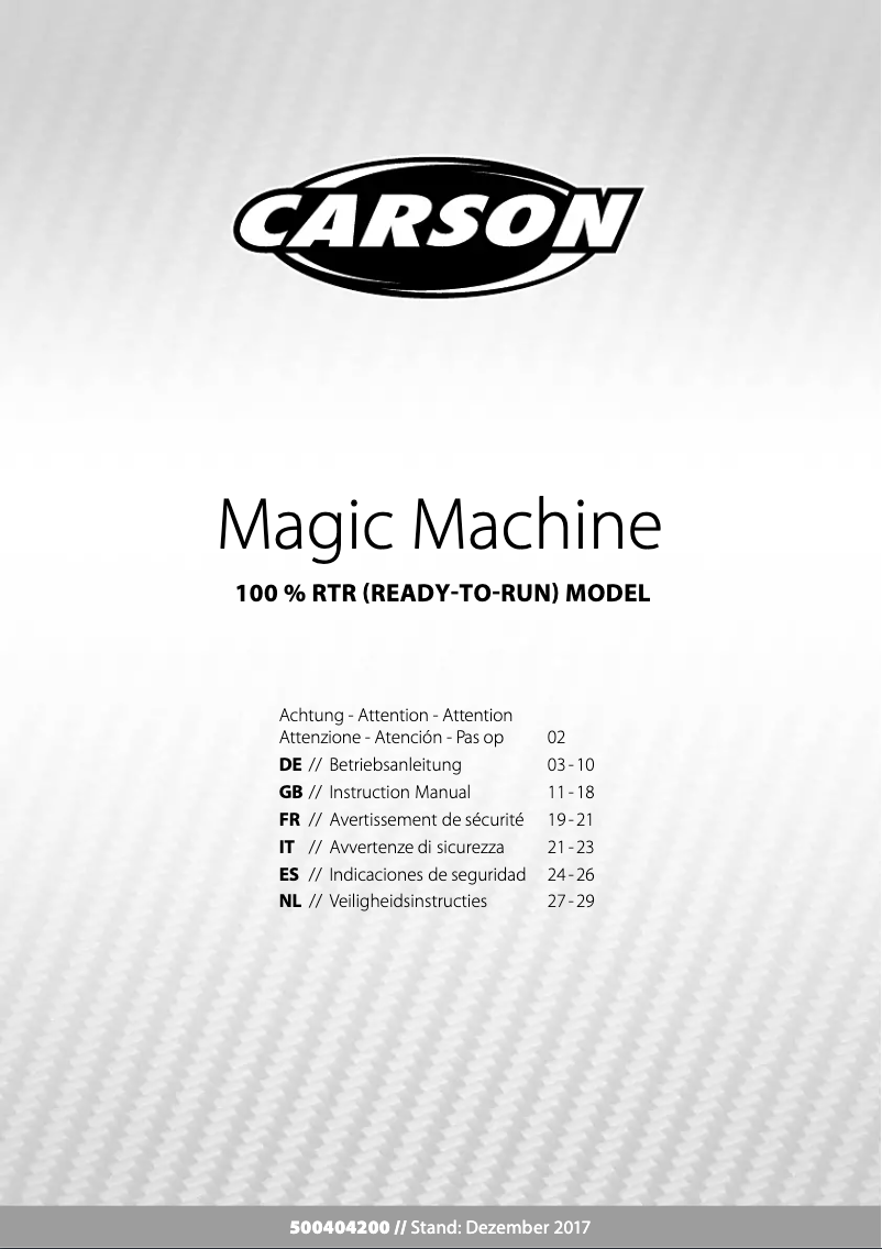 Page n°1 - Manuel utilisateur Carson Magic Machine