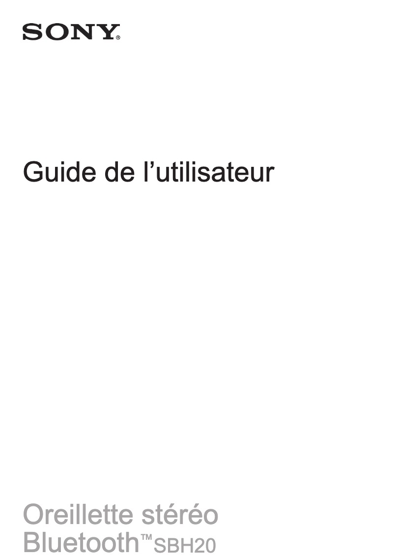 Page 1 de la notice Manuel utilisateur Sony SBH20