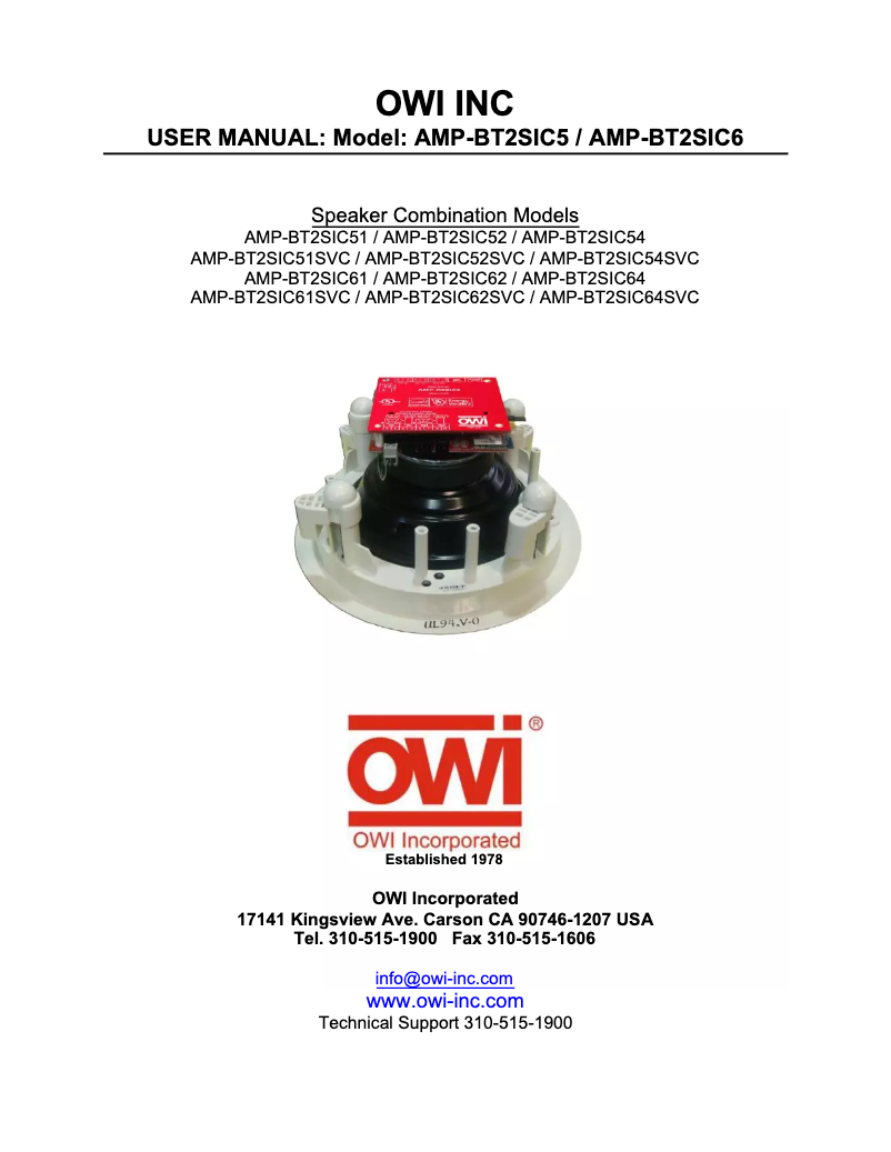 Page n°1 - Manuel utilisateur OWI AMP-BT2SIC5