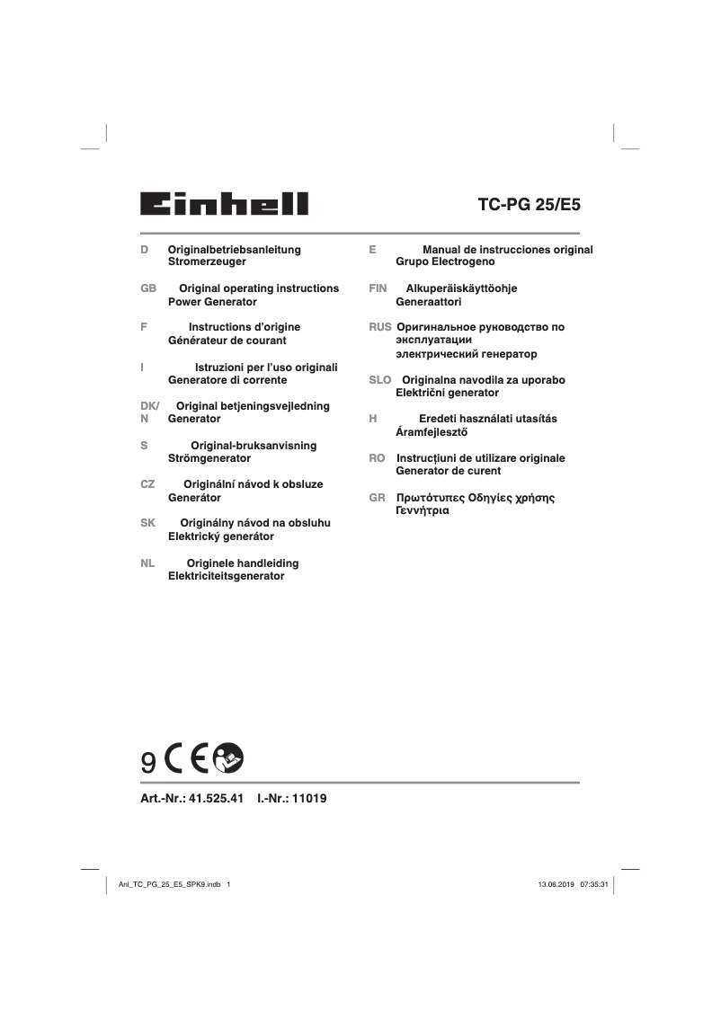 Page 1 de la notice Manuel utilisateur Einhell TC-PG 25/E2