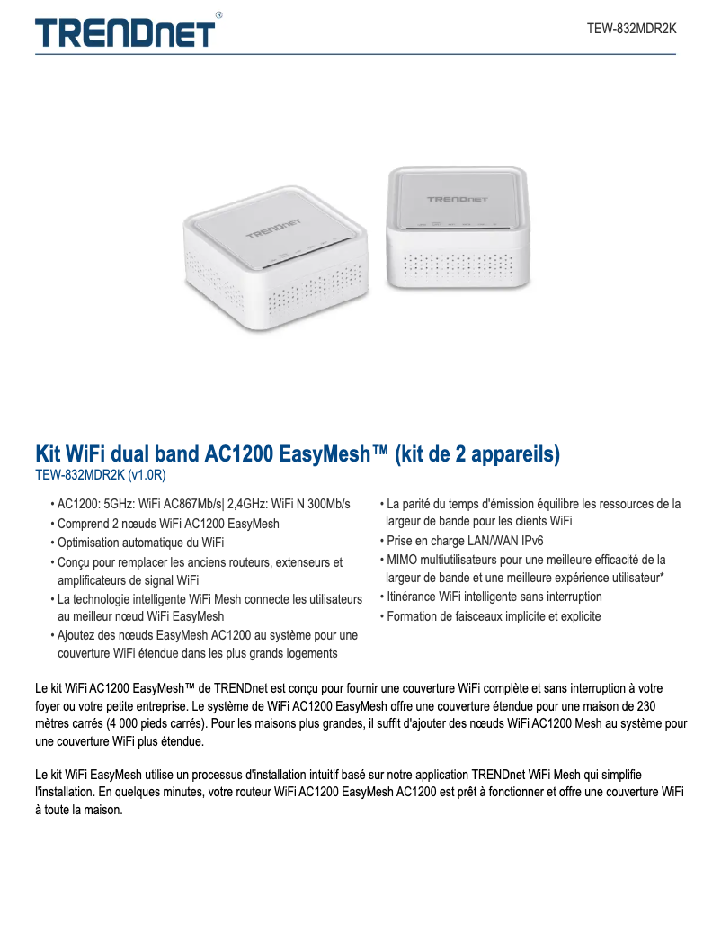 Page n°1 - Fiche technique TRENDnet TEW-832MDR2K