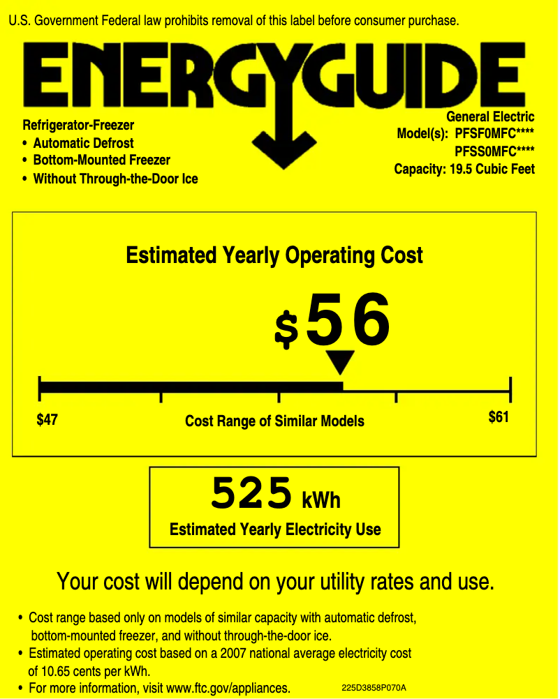Page 1 de la notice Label énergétique GE Profile PFSS0MFCSS