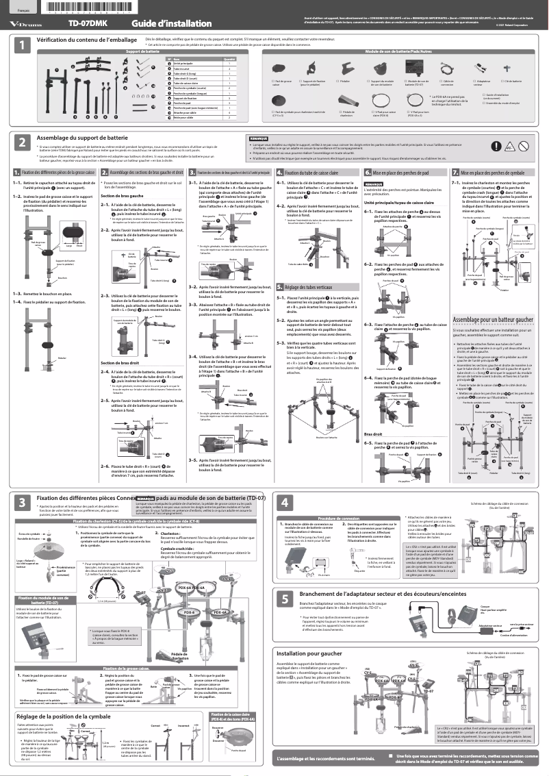 Page 1 de la notice Guide d'installation Roland TD-07DMK