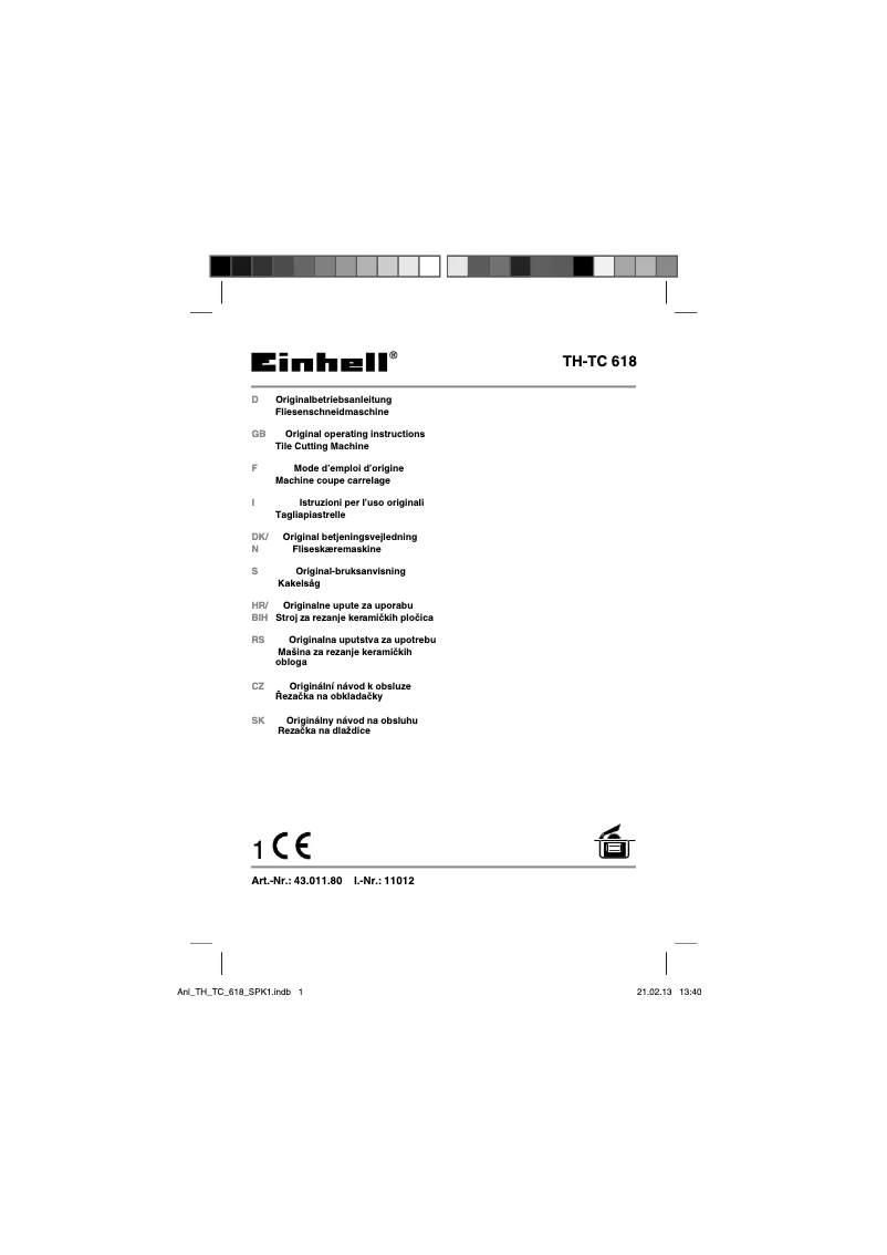 Page 1 de la notice Manuel utilisateur Einhell TC-TC 618