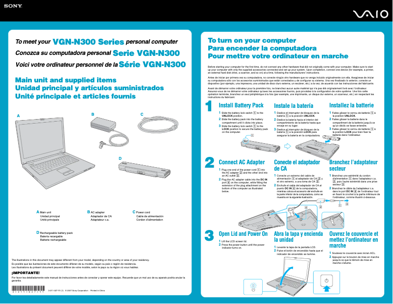 Página 1 del manual Guía de instalación Sony Vaio VGN-N325E