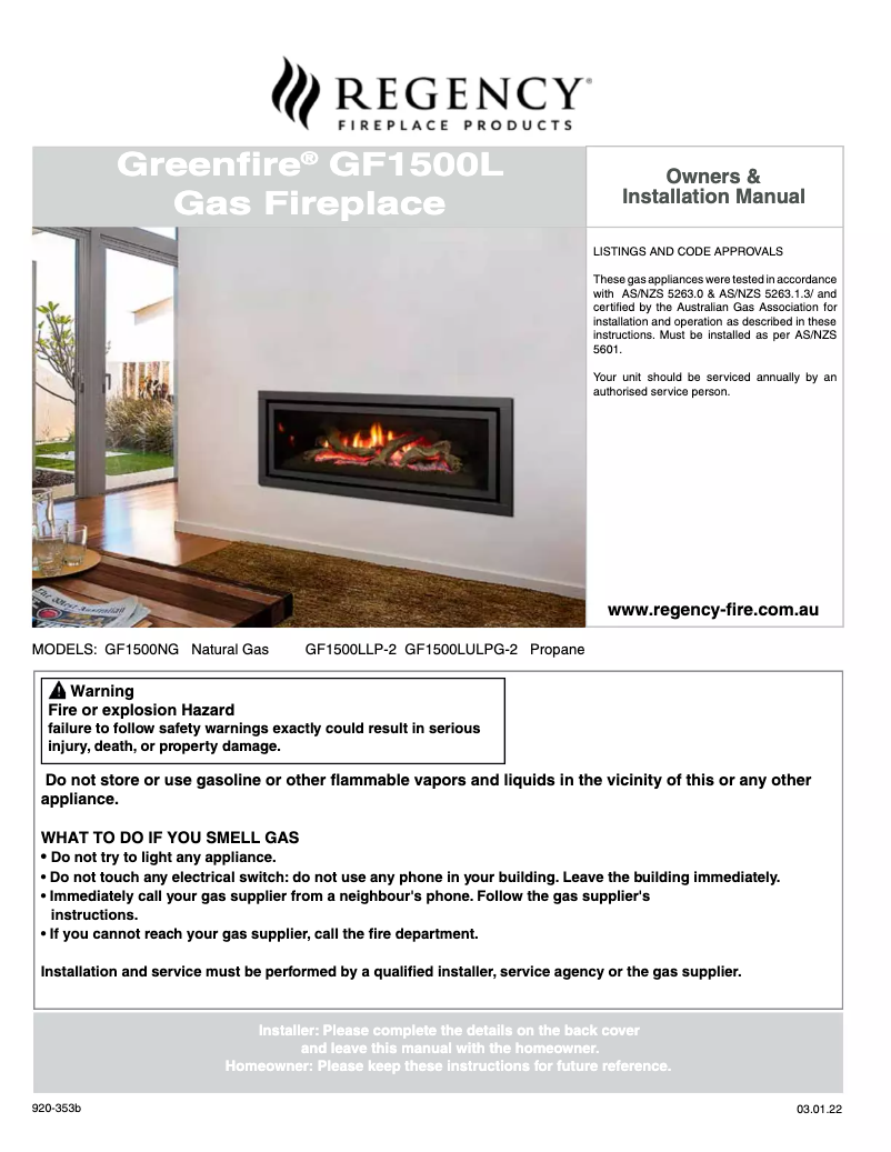 Page 1 de la notice Manuel utilisateur Regency Greenfire GF1500L