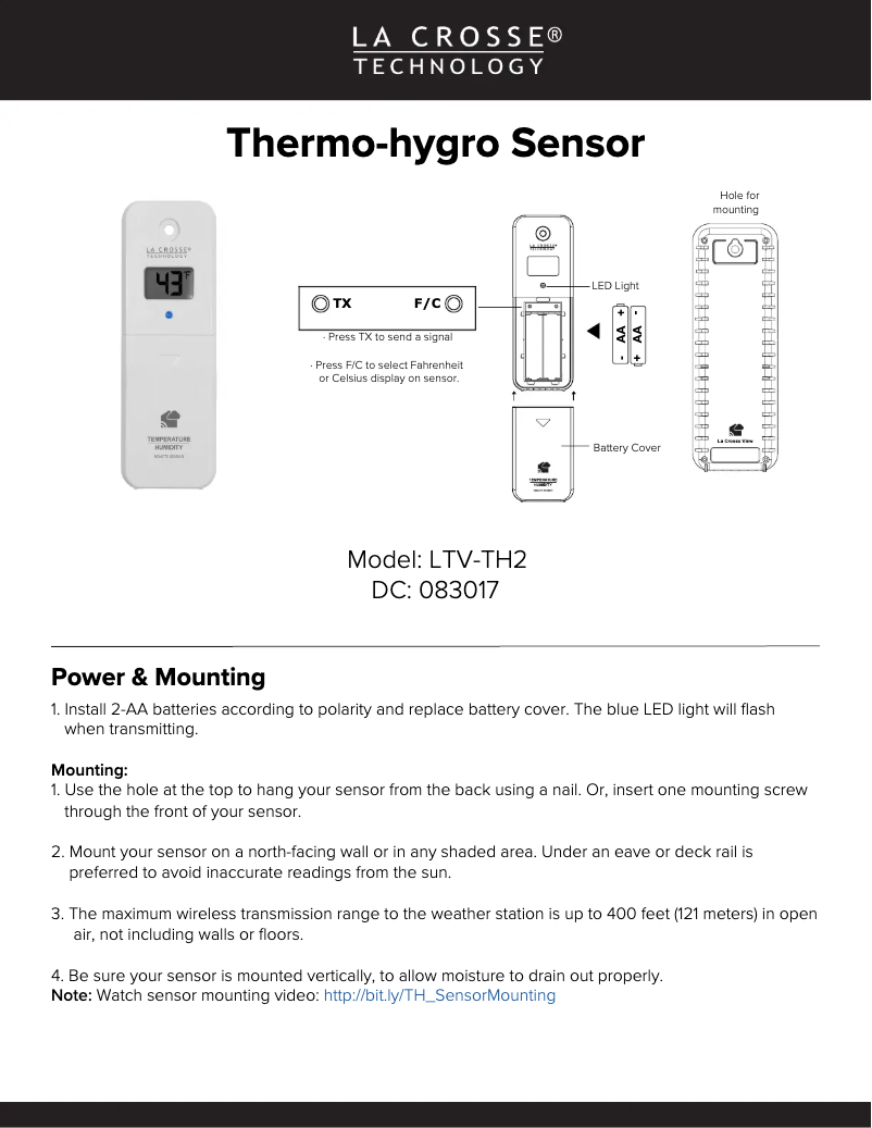 Page 1 de la notice Manuel utilisateur La Crosse Technology LTV-TH2I