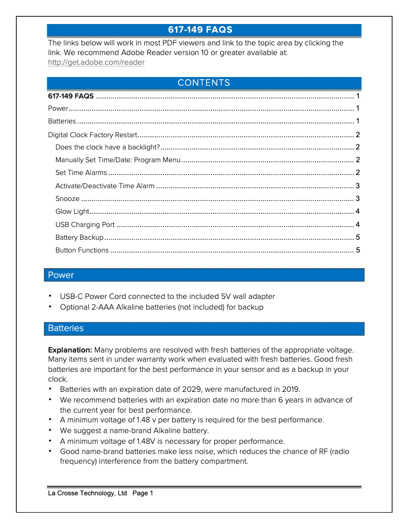 Page n°1 - FAQ La Crosse Technology 617-149