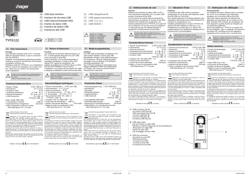 Page 1 de la notice Manuel utilisateur Hager TYFS122