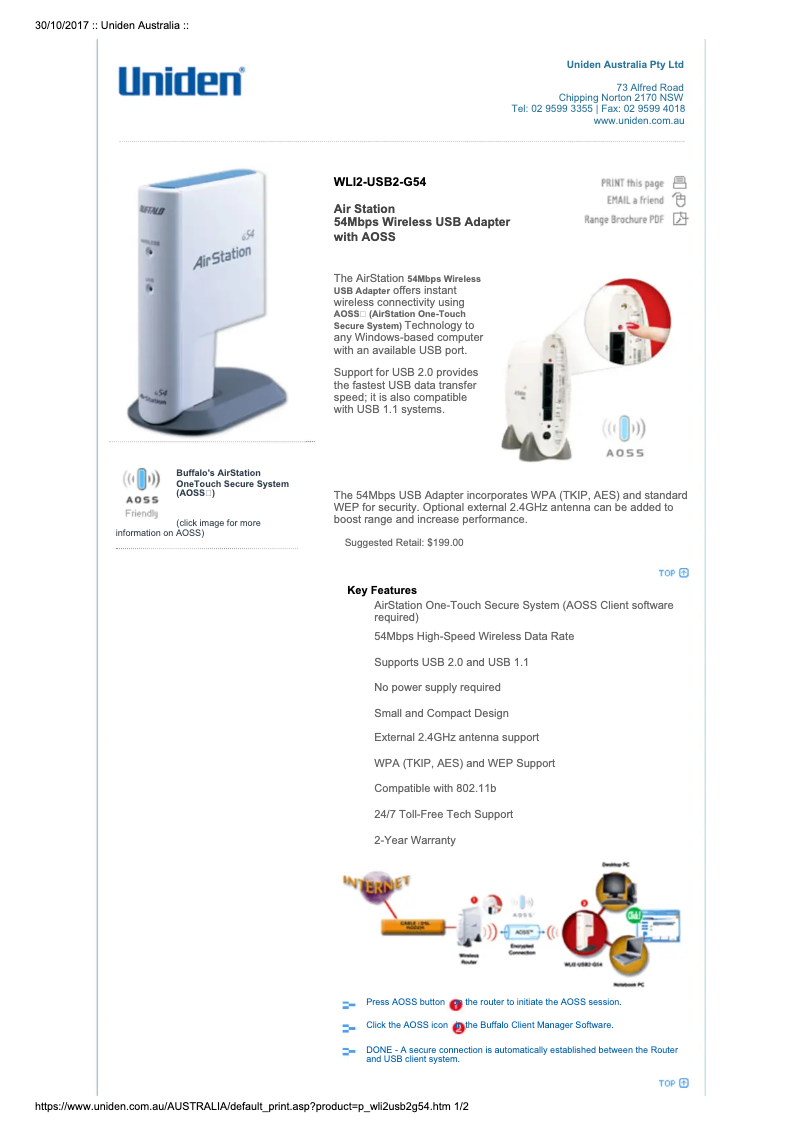 Image de la première page du manuel de l'appareil WLI2-USB2-G54