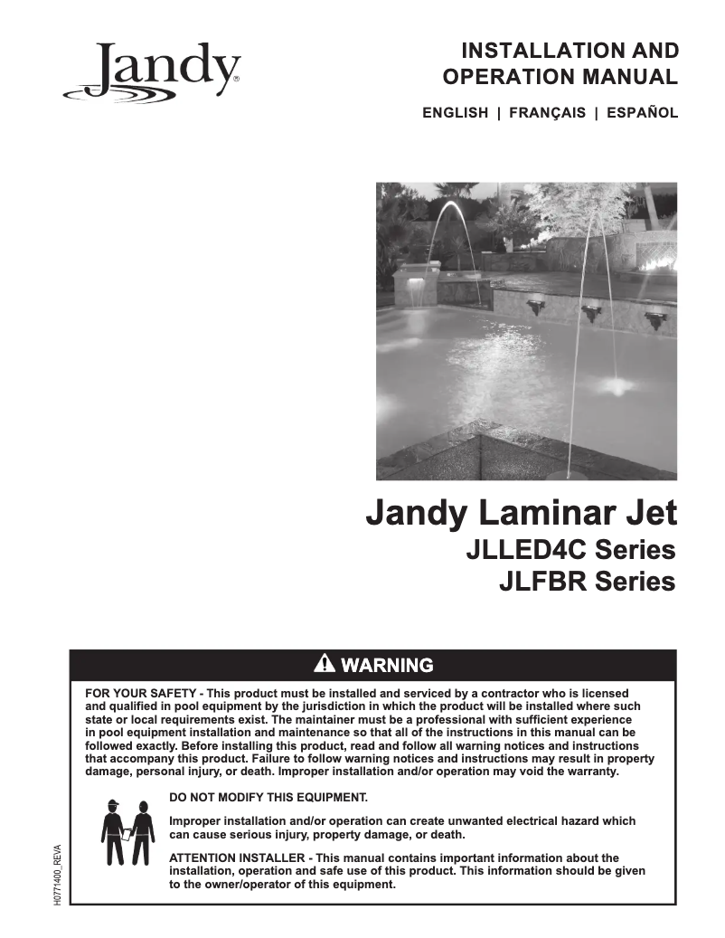 Page 1 de la notice Manuel utilisateur JANDY Laminar Jets