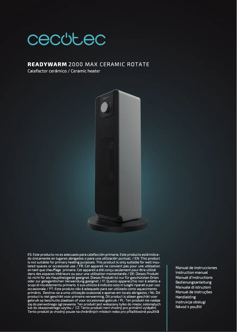 Page 1 de la notice Manuel utilisateur Cecotec ReadyWarm 2000 Max Ceramic Rotate