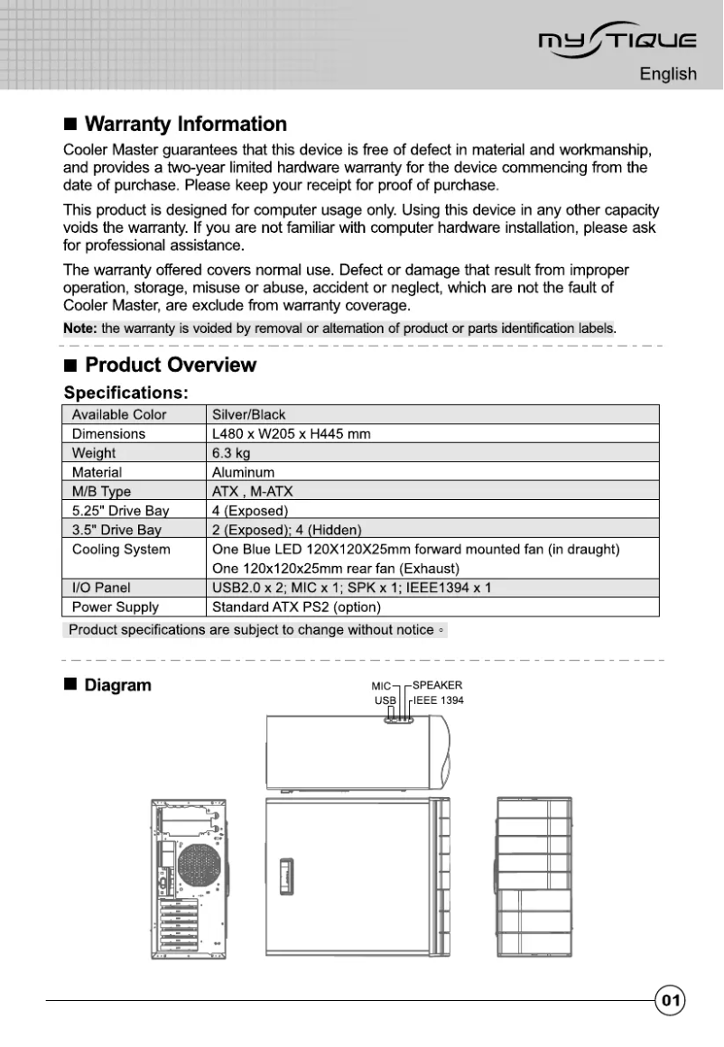 Página 1 del manual Manual de usuario Cooler Master Mystique 631