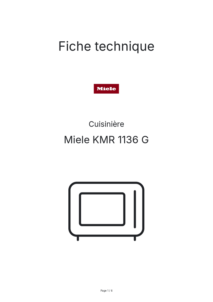Page n°1 - Fiche technique Miele KMR 1136 G