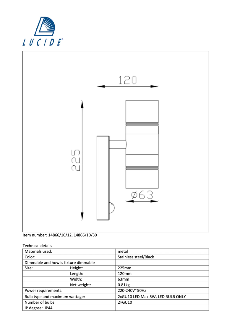 Page n°1 - Manuel utilisateur Lucide Arne 14866/10/12