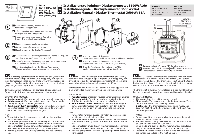 Page n°1 - Manuel utilisateur ELKO RS Touch