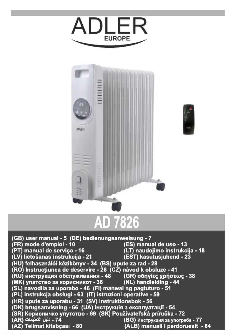 Page 1 de la notice Manuel utilisateur Adler AD 7826