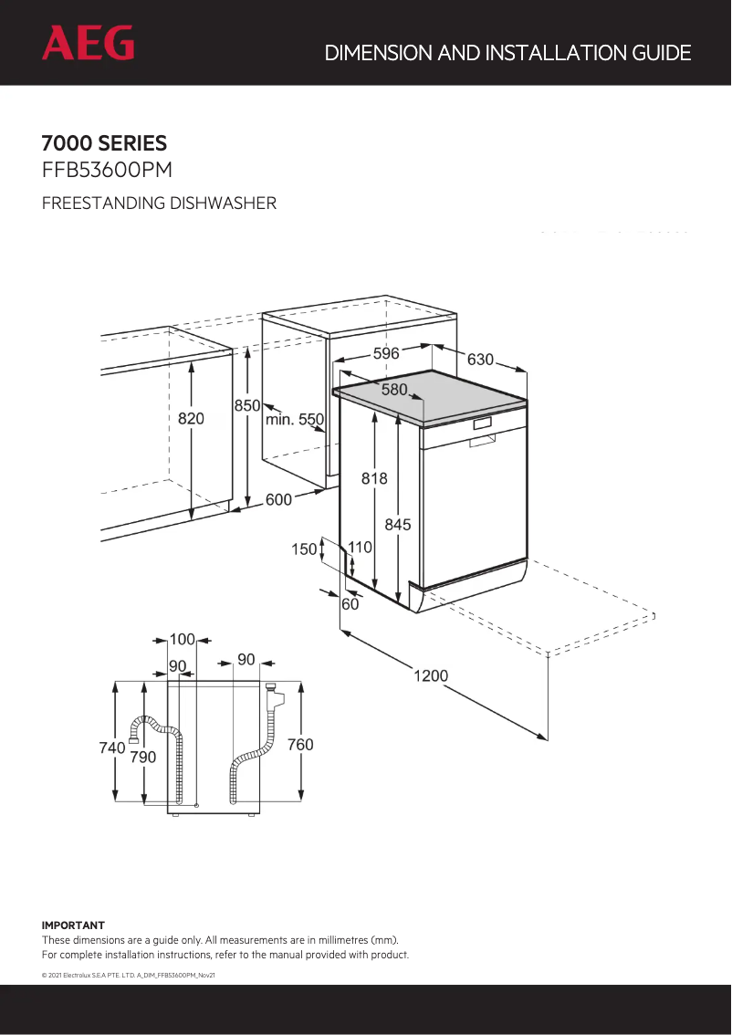 Page n°1 - Guide d'installation AEG FFB53600PM