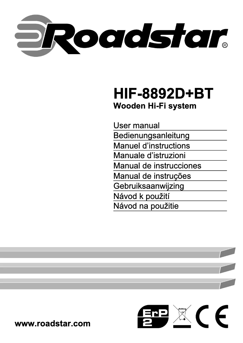 Page 1 de la notice Manuel utilisateur Roadstar HIF-8892D+BT