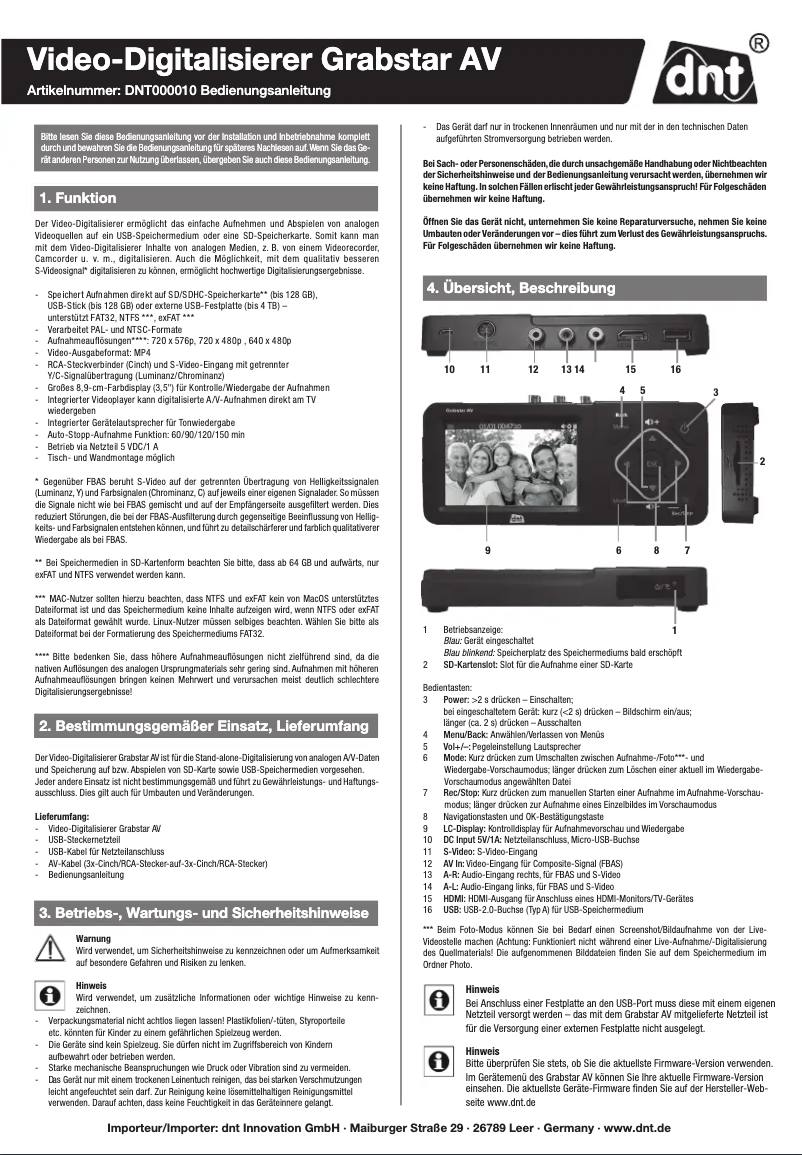 Image de la première page du manuel de l'appareil Grabstar AV