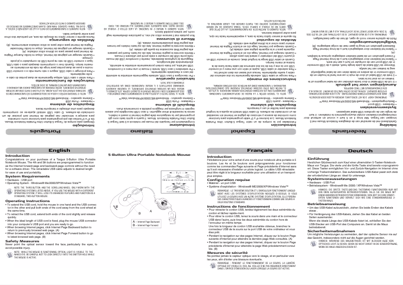 Page 1 de la notice Manuel utilisateur Targus AMU0902EU-20