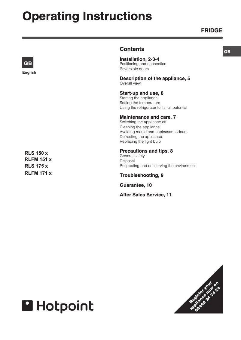 Page 1 de la notice Manuel utilisateur Hotpoint RLFM171G