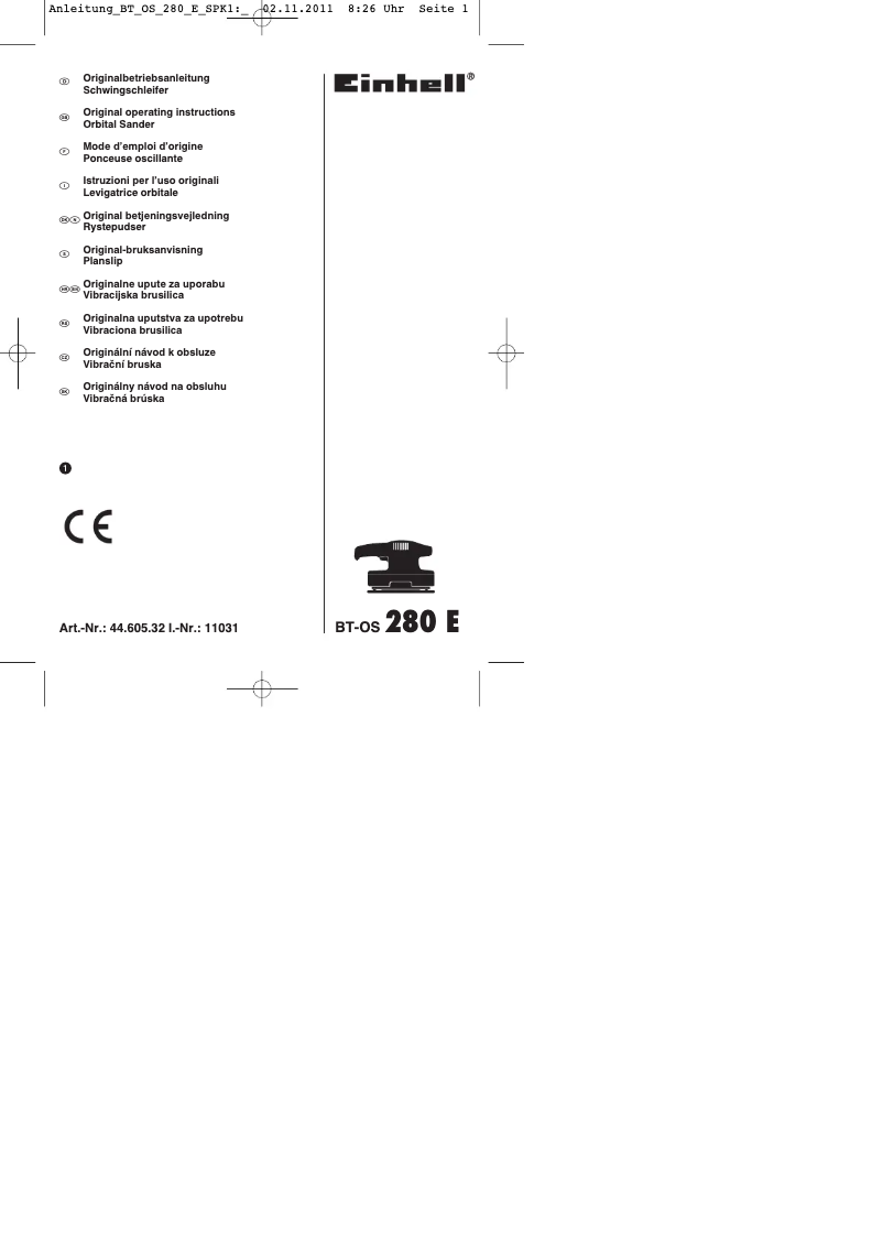 Page 1 de la notice Mode d'emploi Einhell BT-OS 280 E