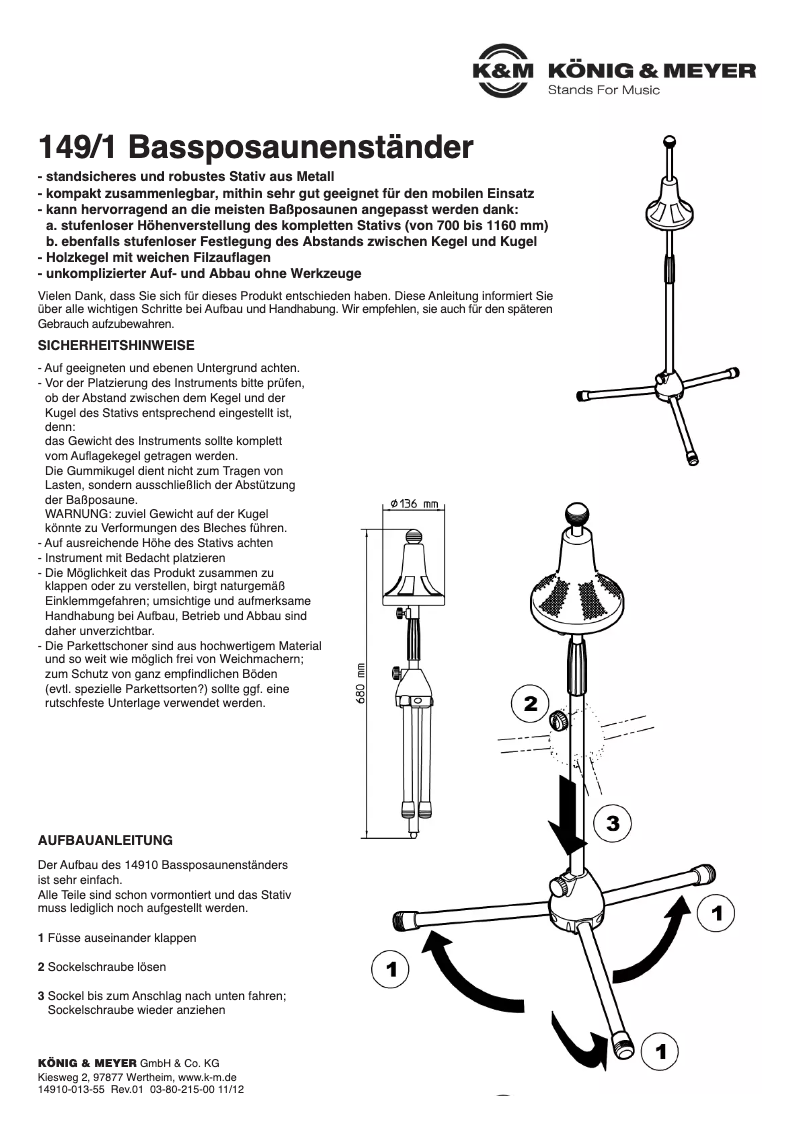 Page n°1 - Manuel utilisateur Konig & Meyer 14910