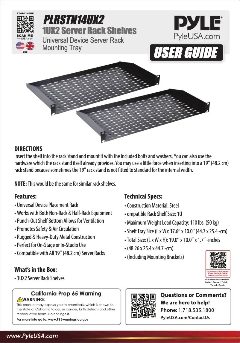 Page n°1 - Manuel utilisateur Pyle PLRSTN14UX2