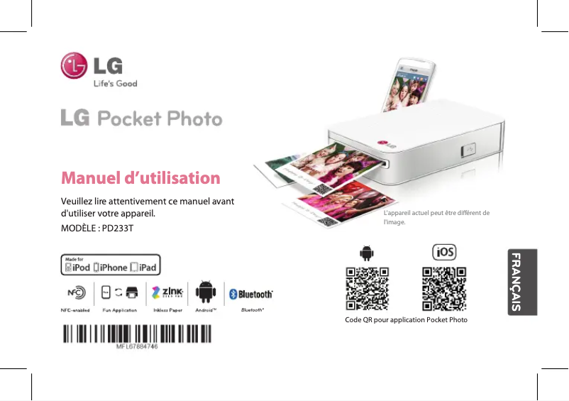Image de la première page du manuel de l'appareil Pocket Photo PD233T